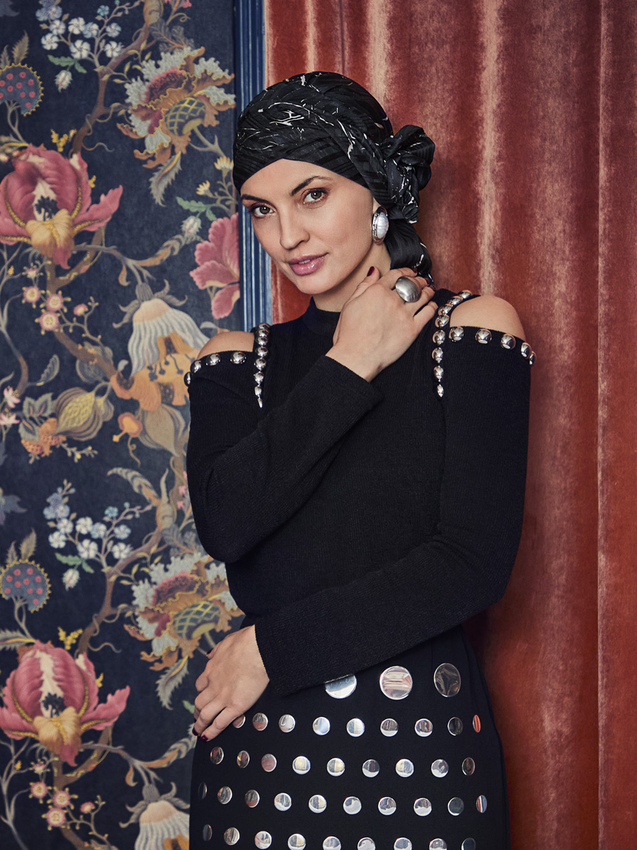 HocJuvela Boho Turban Set 3042-4142 with Headband - Artistic Black