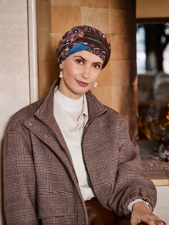 HocNoya Turban 1585-4118 with Interlaced Bands - Ikat Mystery