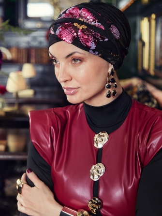 HocPerla Boho Turban Set 3045-4143 with Headband - Floral Sequins