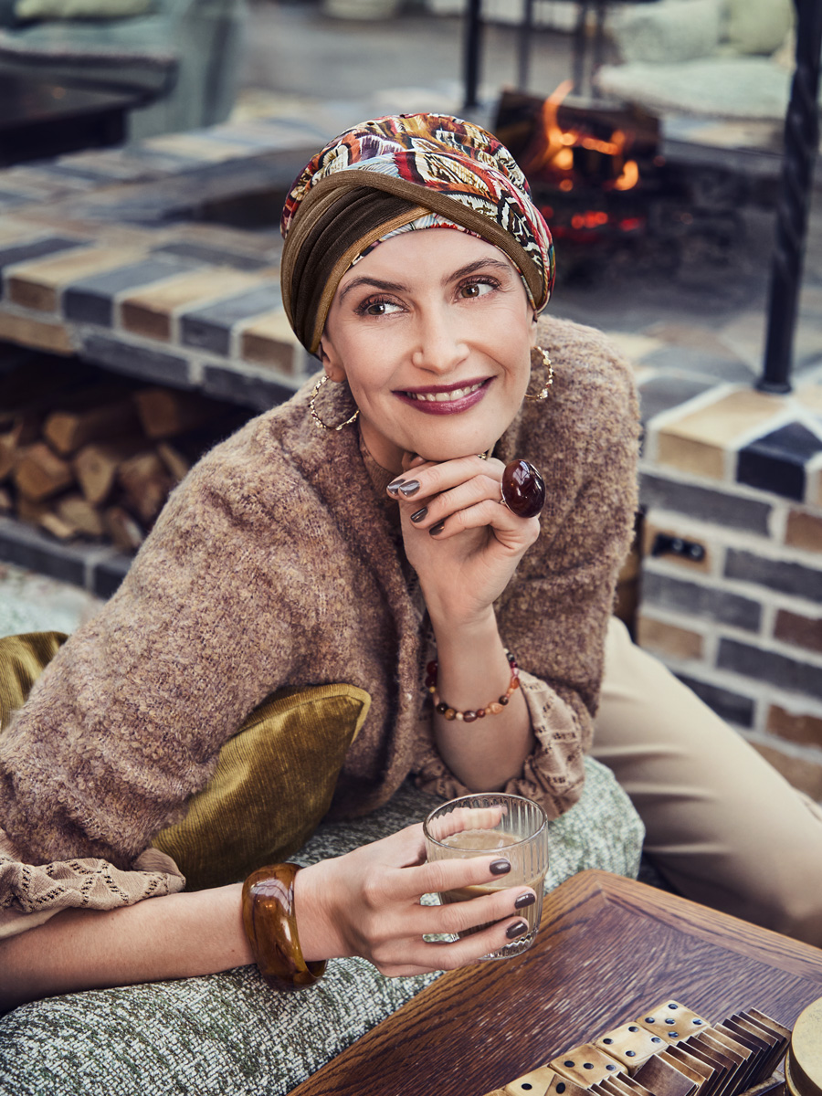 HocShakti Bamboo Viscose Turban 1418-4117 with Headband - Tribal Feathers